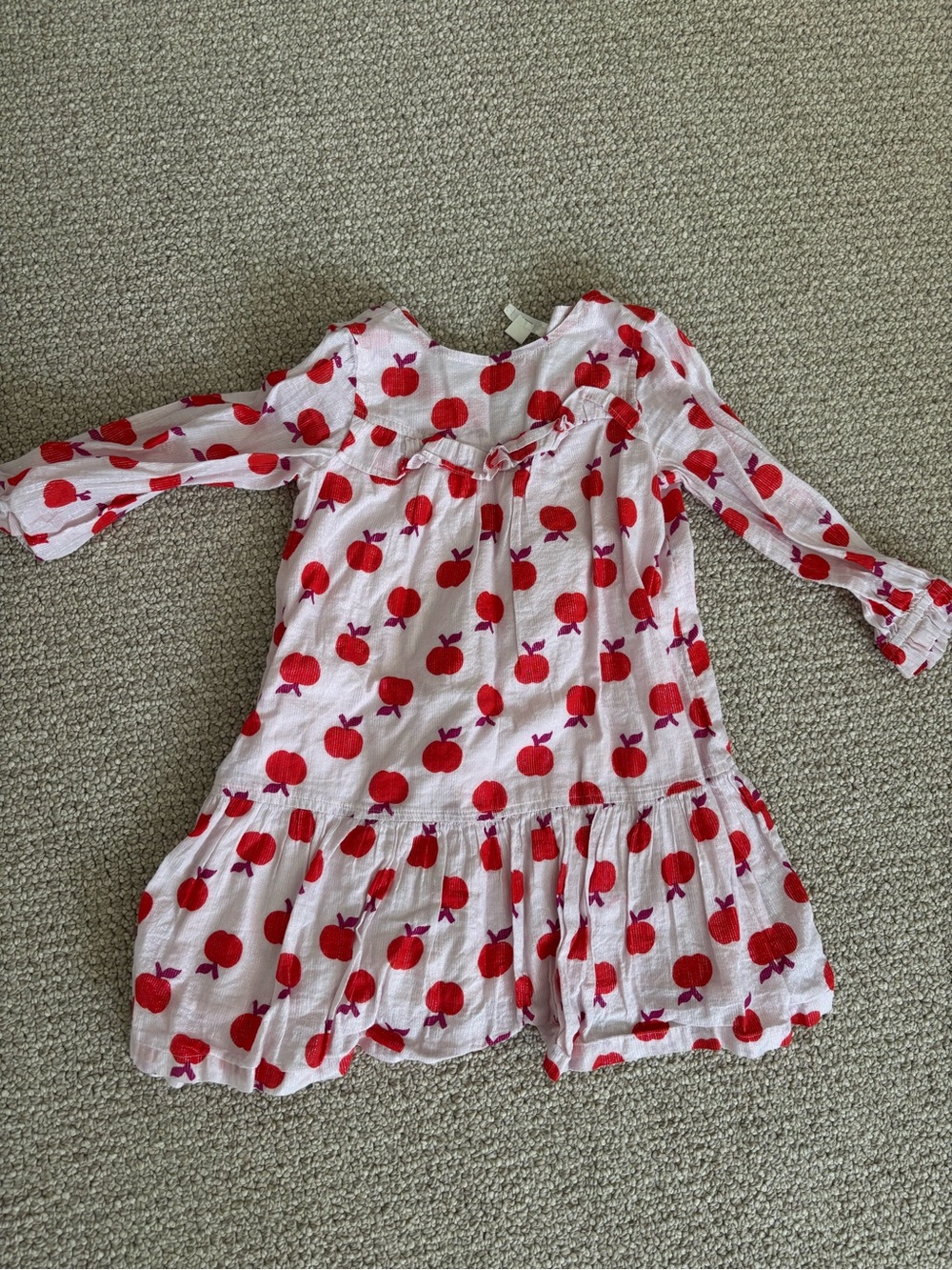 Crewcuts Light Pink Dress with Red Apple Print, shimmer fabric